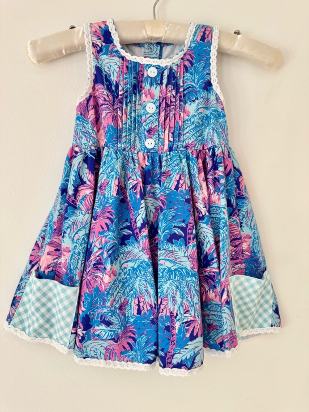 SweetHoney Blue and Pink Palm “Oh So Sweet Dress” in Tropical Nights, Size 5
